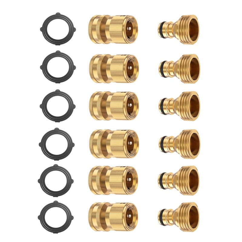 BoArt Garden Hose Quick Connector Set  Solid Brass 3/4 Inch Water Fitings Thread Easy Connect No-Leak Male Female 6 Sets - Image 1
